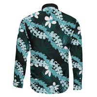 Puakenikeni Maile Lei Family Matching Short Sleeve Bodycon Dress and Hawaiian Shirt Frangipani Turquoise Tropical Leaves LT01 - Polynesian Pride