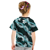 Puakenikeni Maile Lei Kid T Shirt Frangipani Turquoise Tropical Leaves