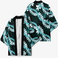 Puakenikeni Maile Lei Kimono Frangipani Turquoise Tropical Leaves