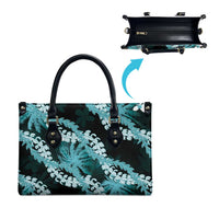 Puakenikeni Maile Lei Leather Bag Frangipani Turquoise Tropical Leaves