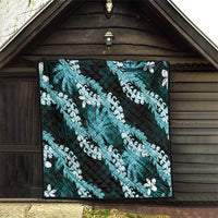 Puakenikeni Maile Lei Quilt Frangipani Turquoise Tropical Leaves