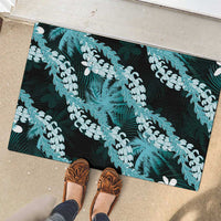 Puakenikeni Maile Lei Rubber Doormat Frangipani Turquoise Tropical Leaves