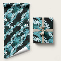 Puakenikeni Maile Lei Wrapping Paper Frangipani Turquoise Tropical Leaves