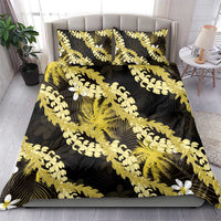 Puakenikeni Maile Lei Bedding Set Frangipani Yellow Tropical Leaves