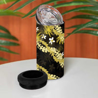 Puakenikeni Maile Lei 4 in 1 Can Cooler Tumbler Frangipani Yellow Tropical Leaves