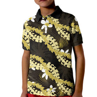 Puakenikeni Maile Lei Kid Polo Shirt Frangipani Yellow Tropical Leaves