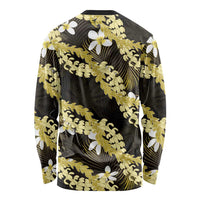 Puakenikeni Maile Lei Long Sleeve Shirt Frangipani Yellow Tropical Leaves