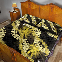 Puakenikeni Maile Lei Quilt Bed Set Frangipani Yellow Tropical Leaves