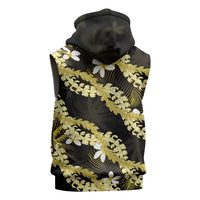 Puakenikeni Maile Lei Sleeveless Hoodie Frangipani Yellow Tropical Leaves