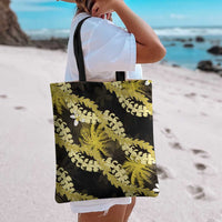 Puakenikeni Maile Lei Tote Bag Frangipani Yellow Tropical Leaves