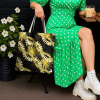 Puakenikeni Maile Lei Tote Bag Frangipani Yellow Tropical Leaves