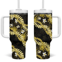 Puakenikeni Maile Lei Tumbler With Handle Frangipani Yellow Tropical Leaves