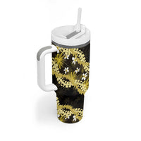 Puakenikeni Maile Lei Tumbler With Handle Frangipani Yellow Tropical Leaves