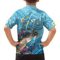 Personalized Hawaii Sea Turtle Family Matching Off The Shoulder Long Sleeve Dress and Hawaiian Shirt Hawaii Map Ocean Vibes