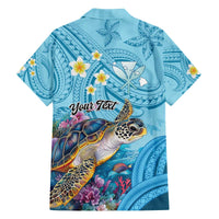 Personalized Hawaii Sea Turtle Family Matching Off The Shoulder Long Sleeve Dress and Hawaiian Shirt Hawaii Map Ocean Vibes