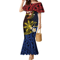 Philippines Spirit Tribal Sun Plumeria Family Matching Mermaid Dress and Hawaiian Shirt Red And Blue Polynesian Pattern LT01 Mom's Dress Black - Polynesian Pride