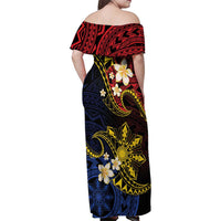 Philippines Spirit Tribal Sun Plumeria Family Matching Off Shoulder Maxi Dress and Hawaiian Shirt Red And Blue Polynesian Pattern LT01 - Polynesian Pride