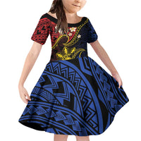 Philippines Spirit Tribal Sun Plumeria Family Matching Off Shoulder Short Dress and Hawaiian Shirt Red And Blue Polynesian Pattern LT01 Daughter's Dress Black - Polynesian Pride