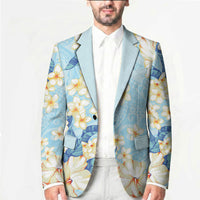Hawaii Hibiscus Plumeria Blue Blazer Polynesian Pattern