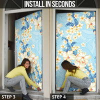Hawaii Hibiscus Plumeria Blue Door Cover Polynesian Pattern