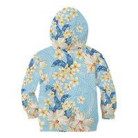 Hawaii Hibiscus Plumeria Blue Kid Hoodie Polynesian Pattern