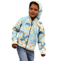 Hawaii Hibiscus Plumeria Blue Kid Hoodie Polynesian Pattern