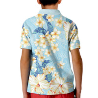 Hawaii Hibiscus Plumeria Blue Kid Polo Shirt Polynesian Pattern