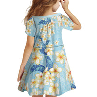 Hawaii Hibiscus Plumeria Blue Kid Short Sleeve Dress Polynesian Pattern