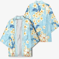 Hawaii Hibiscus Plumeria Blue Kimono Polynesian Pattern