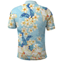 Hawaii Hibiscus Plumeria Blue Polo Shirt Polynesian Pattern