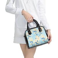 Hawaii Hibiscus Plumeria Blue Shoulder Handbag Polynesian Pattern