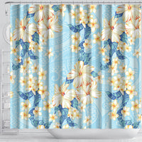 Hawaii Hibiscus Plumeria Blue Shower Curtain Polynesian Pattern