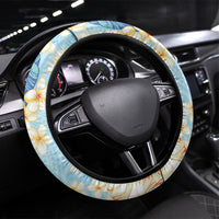 Hawaii Hibiscus Plumeria Blue Steering Wheel Cover Polynesian Pattern