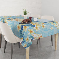 Hawaii Hibiscus Plumeria Blue Tablecloth Polynesian Pattern