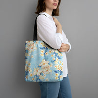 Hawaii Hibiscus Plumeria Blue Tote Bag Polynesian Pattern