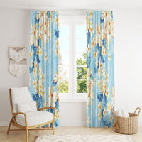 Hawaii Hibiscus Plumeria Blue Window Curtain Polynesian Pattern