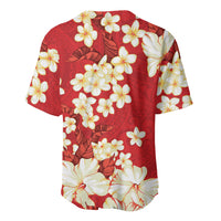Hawaii Hibiscus Plumeria Red Baseball Jersey Polynesian Pattern
