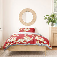 Hawaii Hibiscus Plumeria Red Bedding Set Polynesian Pattern