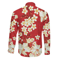Hawaii Hibiscus Plumeria Red Family Matching Short Sleeve Bodycon Dress and Hawaiian Shirt Polynesian Pattern