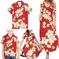 Hawaii Hibiscus Plumeria Red Family Matching Summer Maxi Dress and Hawaiian Shirt Polynesian Pattern