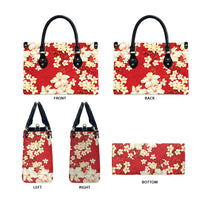 Hawaii Hibiscus Plumeria Red Leather Bag Polynesian Pattern