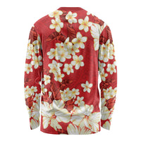 Hawaii Hibiscus Plumeria Red Long Sleeve Shirt Polynesian Pattern