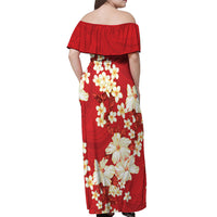 Hawaii Hibiscus Plumeria Red Off Shoulder Maxi Dress Polynesian Pattern