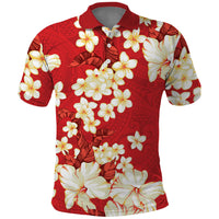 Hawaii Hibiscus Plumeria Red Polo Shirt Polynesian Pattern