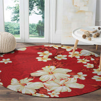 Hawaii Hibiscus Plumeria Red Round Carpet Polynesian Pattern