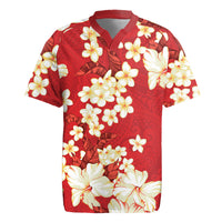Hawaii Hibiscus Plumeria Red Rugby Jersey Polynesian Pattern