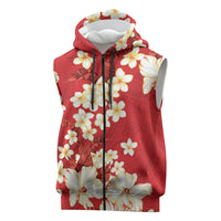 Hawaii Hibiscus Plumeria Red Sleeveless Zip Hoodie Polynesian Pattern