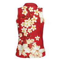 Hawaii Hibiscus Plumeria Red Women Sleeveless Polo Shirt Polynesian Pattern
