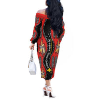 Papua New Guinea 50th Independence Off The Shoulder Long Sleeve Dress PNG Batik Pattern - Polynesian Pride