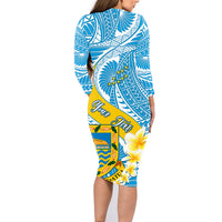 Personalised Tuvalu Independence Day Family Matching Long Sleeve Bodycon Dress and Hawaiian Shirt Plumeria 45th Anniversary LT01 - Polynesian Pride